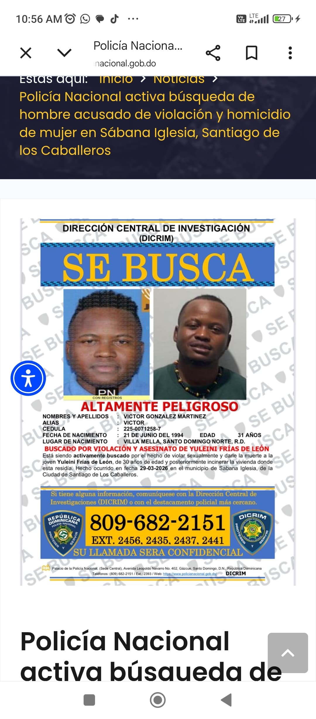 Fotografía 1 de La Joven Juleini Frías De León asesinada por el machete